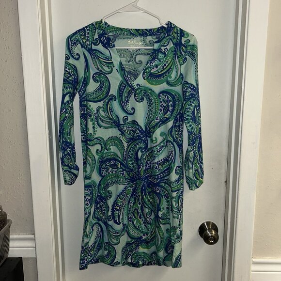 Lilly Pulitzer Rossmore T-Shirt Poolside Blue Keep It Current Dress Size XXS - Picture 2 of 8